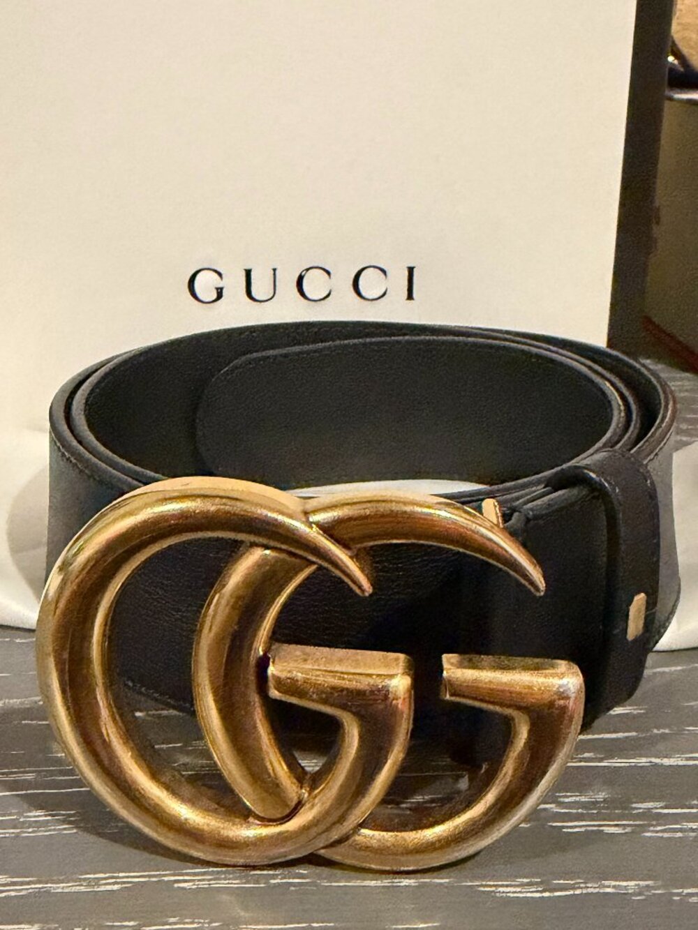 Authentic Gucci GG Marmont Black Leather Double G Belt Size 80/32 – 414516